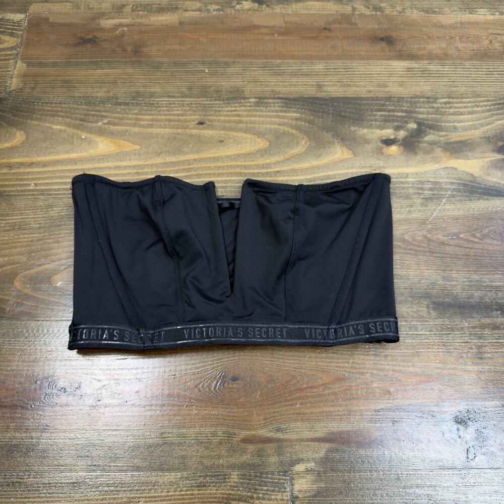 Victoria's Secret Woman's Medium Swim Bikini top Logo Bandeau Black Zip Up